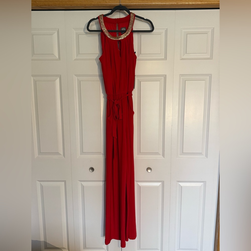 Vince Camuto Red Jumpsuit with Gold Embellishments